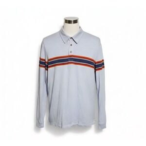 Marine Layer Long Sleeve Striped Rugby Polo Shirt Mens Size L Light Blue